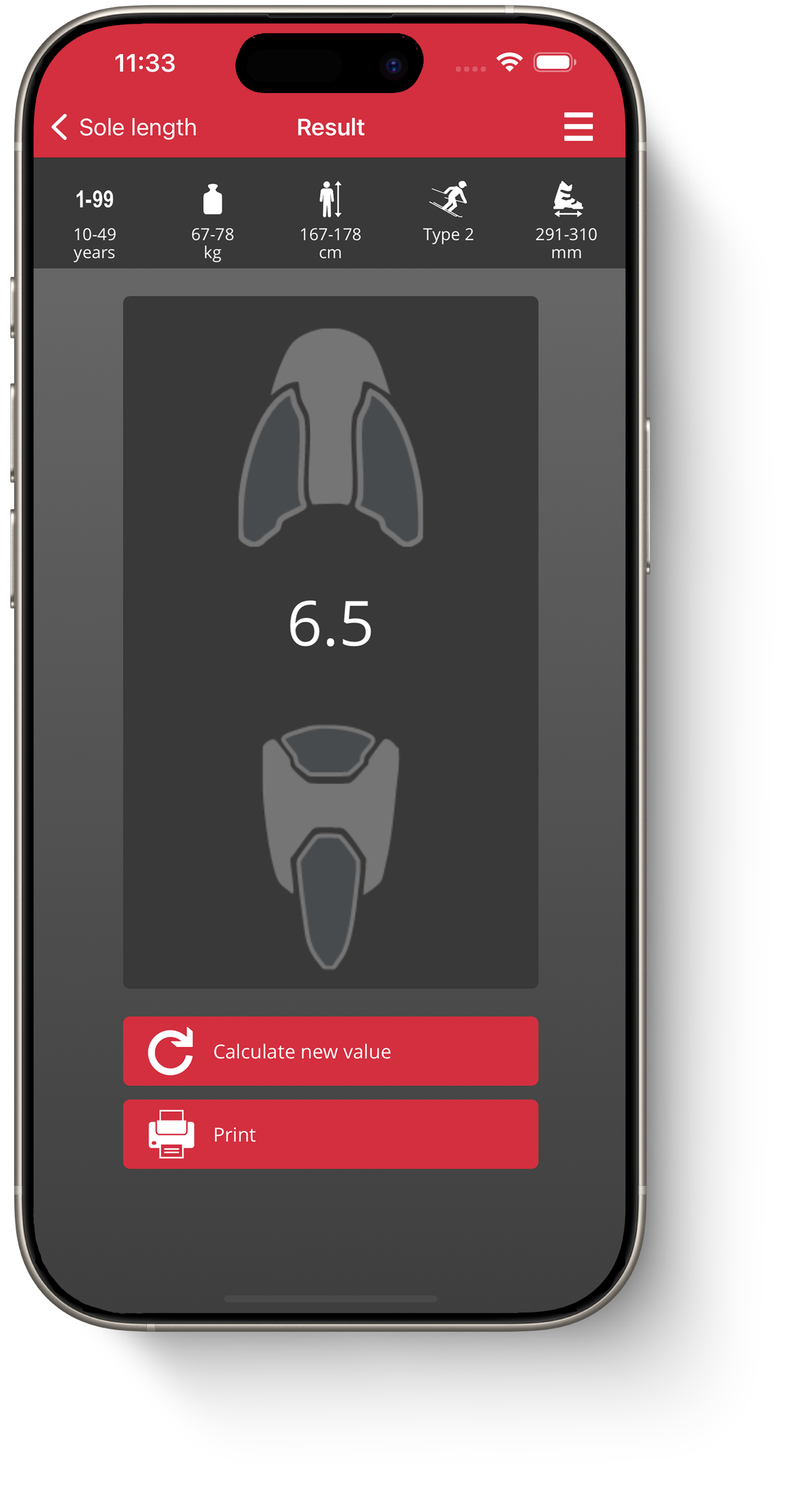 Screenshot of Rentmaxx's Z-Value mobile app for calculating the initial setting value for binding settings.